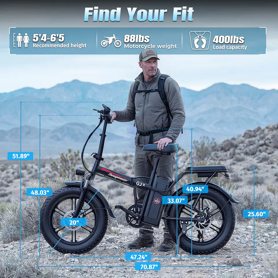 DEEPOWER G23 Bicicleta Elétrica 250W Bateria LG 48V 35Ah Dobrável Pneus Fat de 20 Polegadas 25-50 km/h Freio a Disco Bicicleta Elétrica Off-Road para Adultos 12