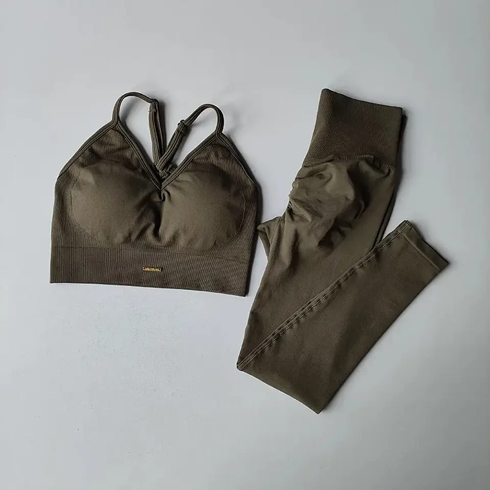 Conjunto de Exercício Feminino Cintura Alta com Efeito Levanta Bumbum, Cor Pêssego, à Prova de Impacto, para Yoga, Fitness, Corrida e Estilo 9