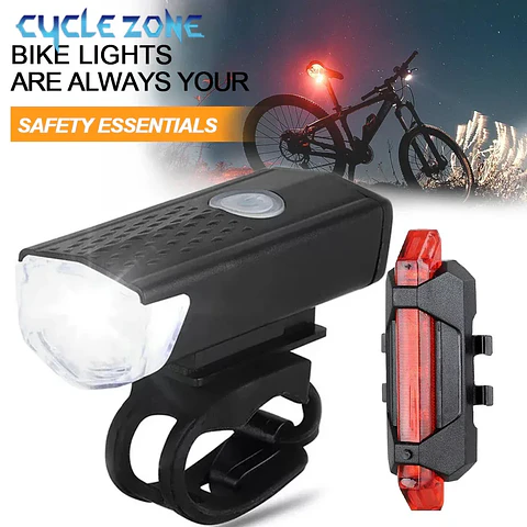 Conjunto de Luzes USB Recarregável | 3 Modos para Bicicleta 