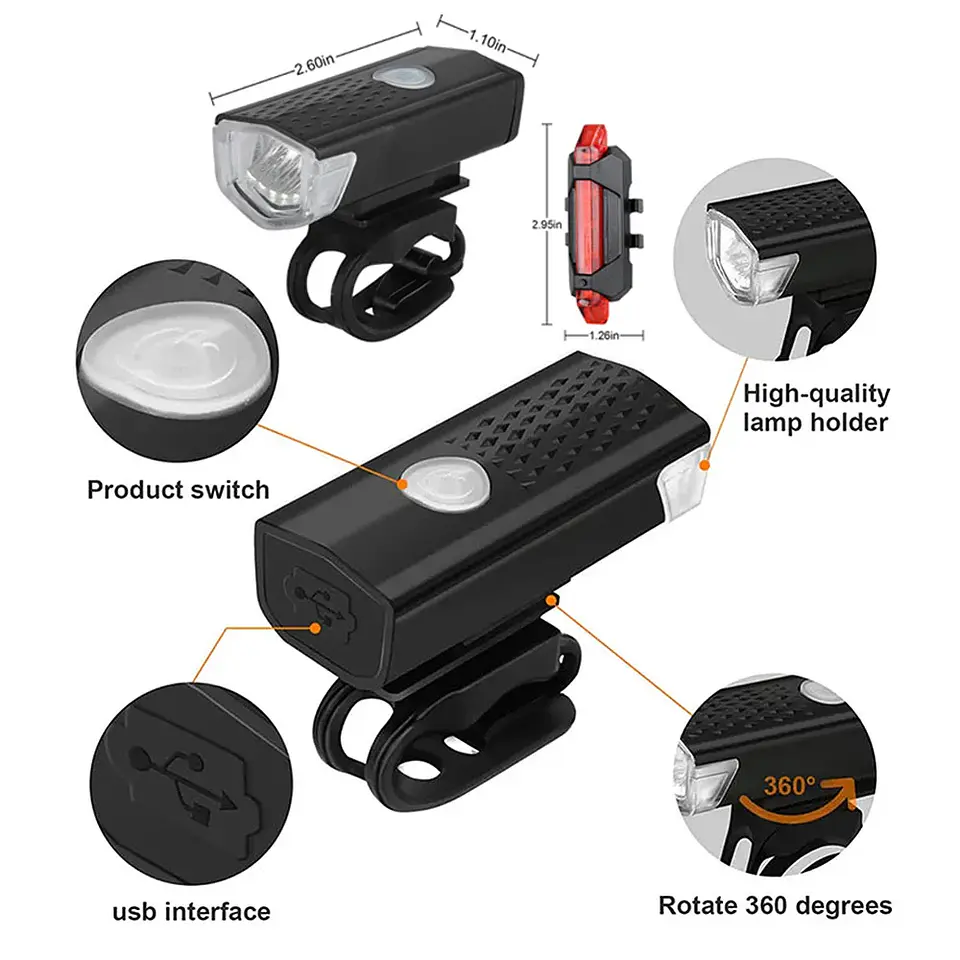 Conjunto de Luzes USB Recarregável | 3 Modos para Bicicleta  2