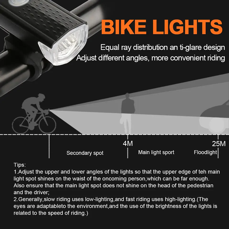 Conjunto de Luzes USB Recarregável | 3 Modos para Bicicleta  4