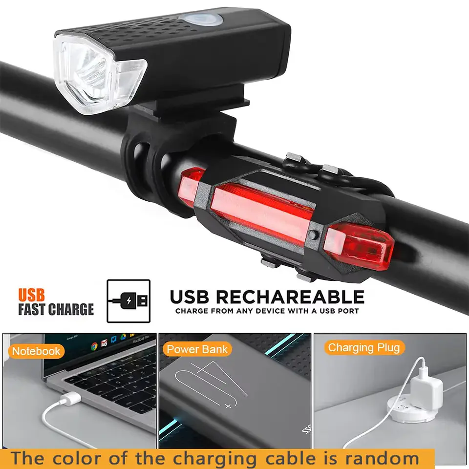 Conjunto de Luzes USB Recarregável | 3 Modos para Bicicleta  5