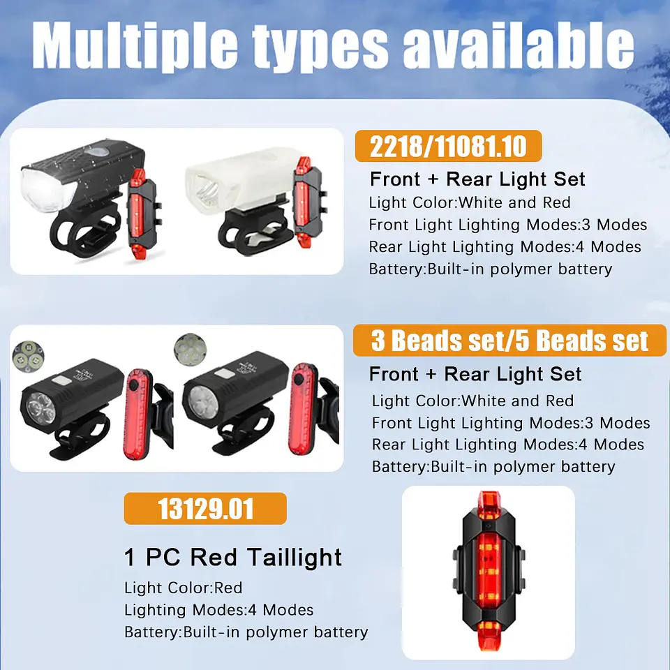 Conjunto de Luzes USB Recarregável | 3 Modos para Bicicleta  6