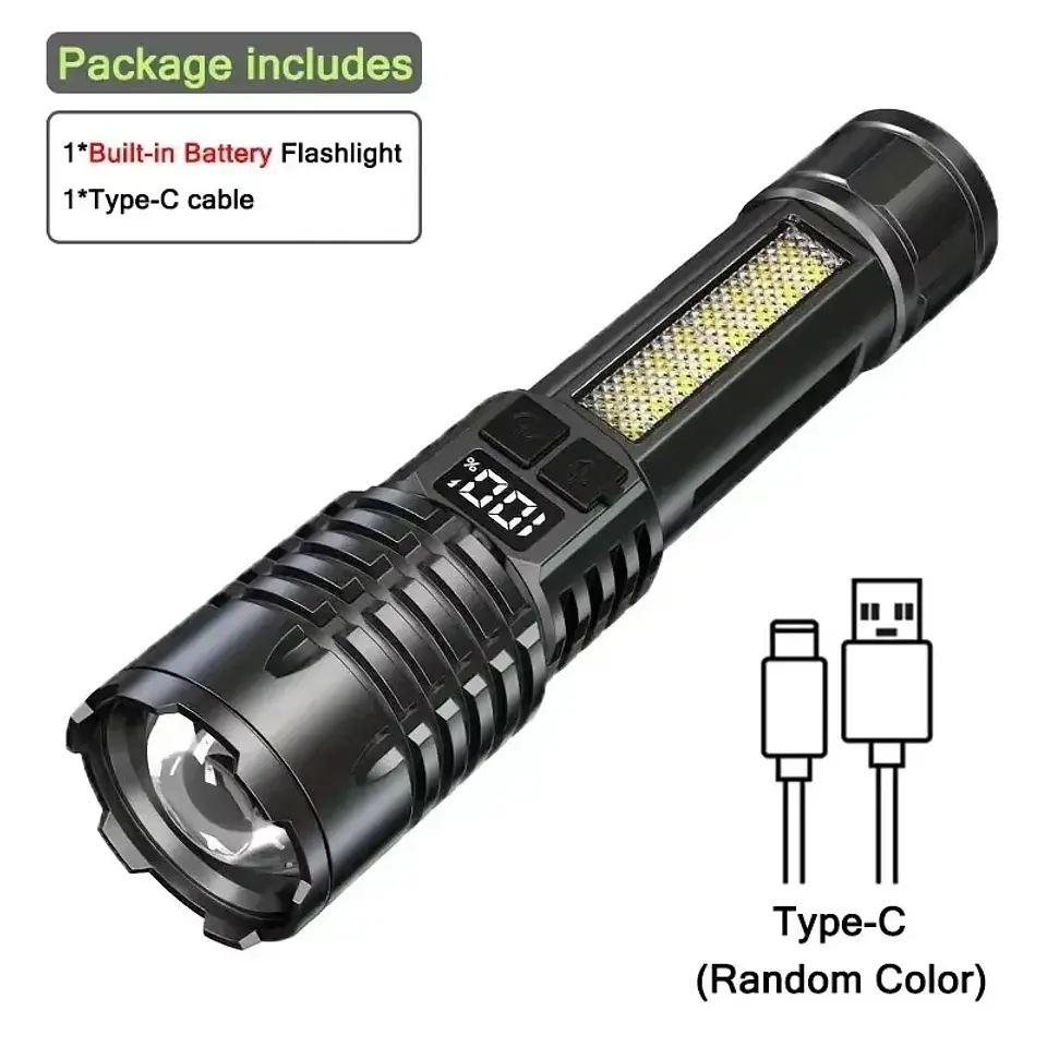 Lanterna LED COB de Alta Potência | Recarregável USB-C com Luz Lateral  9