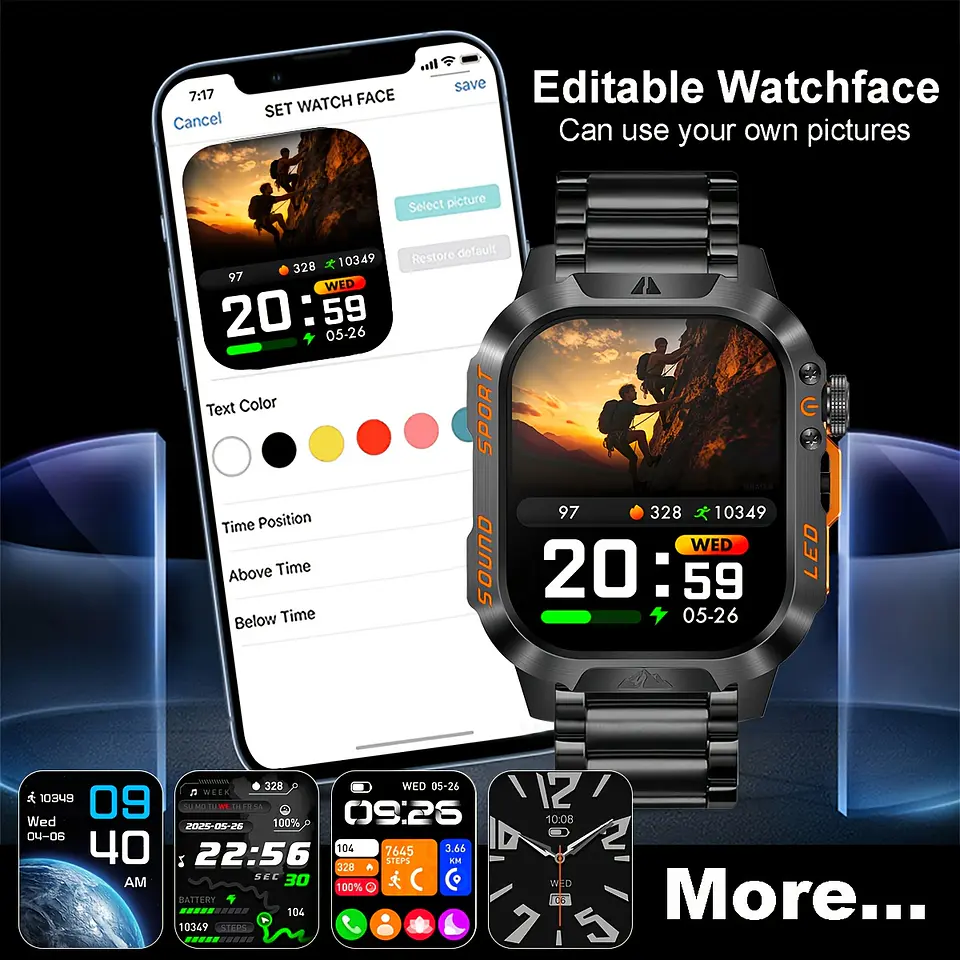 Smartwatch Masculino IP68 com Lanterna LED | Bateria 1200mAh e Ecrã 2.01