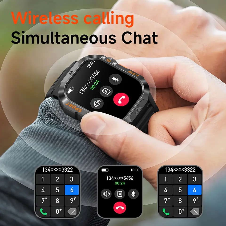 Smartwatch Masculino IP68 com Lanterna LED | Bateria 1200mAh e Ecrã 2.01