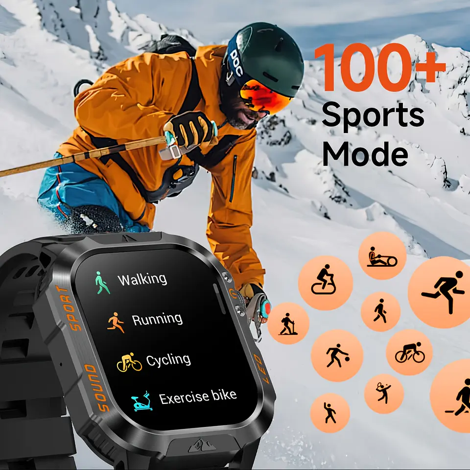Smartwatch Masculino IP68 com Lanterna LED | Bateria 1200mAh e Ecrã 2.01