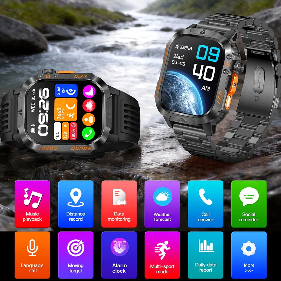 Smartwatch Masculino IP68 com Lanterna LED | Bateria 1200mAh e Ecrã 2.01