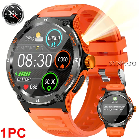 Smartwatch com Ecrã Tátil Completo de 3.89cm (Atender/Fazer Chamadas), Bateria de 500 Mah Relógios de Pulso para Homens Mulheres com Lanterna LED, Pedómetro, Smartwatch à Prova de...
