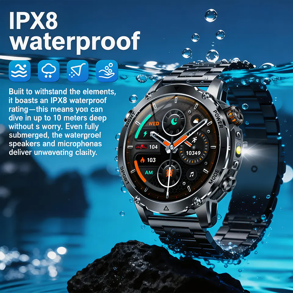 Smartwatch Masculino com 120 Dias de Autonomia em Standby, Ecrã Tátil HD Ultra Grande de 4,32 cm, Bateria de 1400 mAh, Lanterna LED SOS Dupla (Vermelho e Branco), Mais de 120 Modos... 6