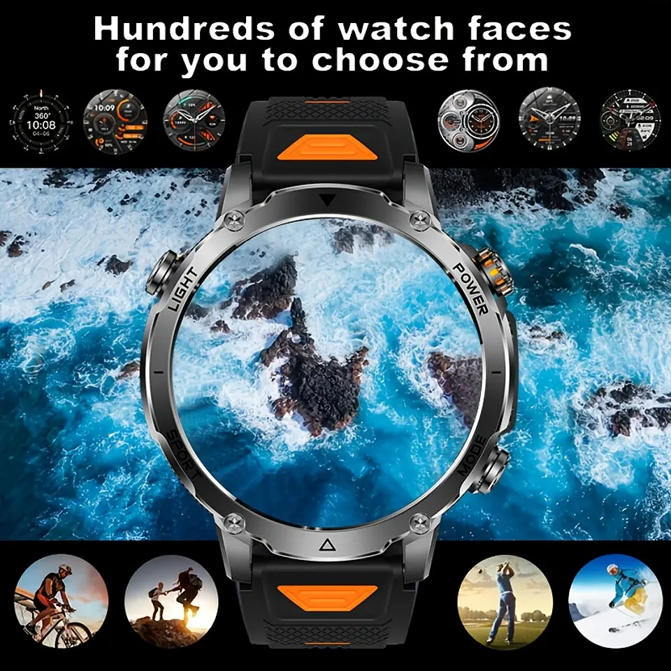 Smartwatch Masculino com 120 Dias de Autonomia em Standby, Ecrã Tátil HD Ultra Grande de 4,32 cm, Bateria de 1400 mAh, Lanterna LED SOS Dupla (Vermelho e Branco), Mais de 120 Modos... 7