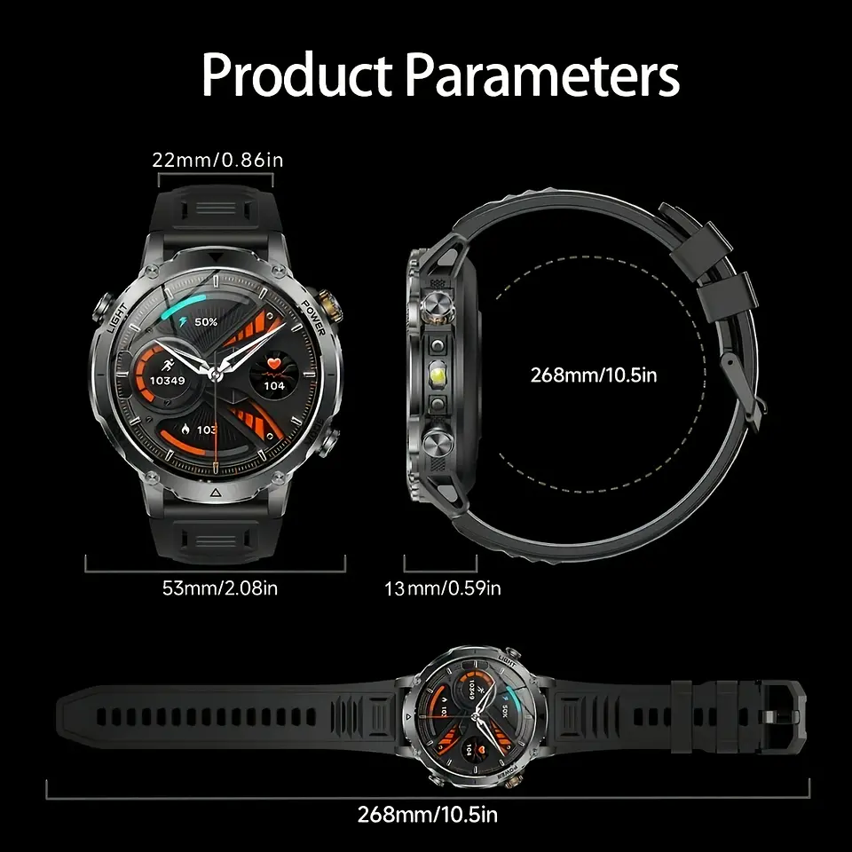 Smartwatch Masculino com 120 Dias de Autonomia em Standby, Ecrã Tátil HD Ultra Grande de 4,32 cm, Bateria de 1400 mAh, Lanterna LED SOS Dupla (Vermelho e Branco), Mais de 120 Modos... 9