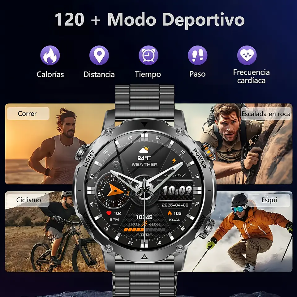 Smartwatch Masculino com 120 Dias de Autonomia em Standby, Ecrã Tátil HD Ultra Grande de 4,32 cm, Bateria de 1400 mAh, Lanterna LED SOS Dupla (Vermelho e Branco), Mais de 120 Modos... 10