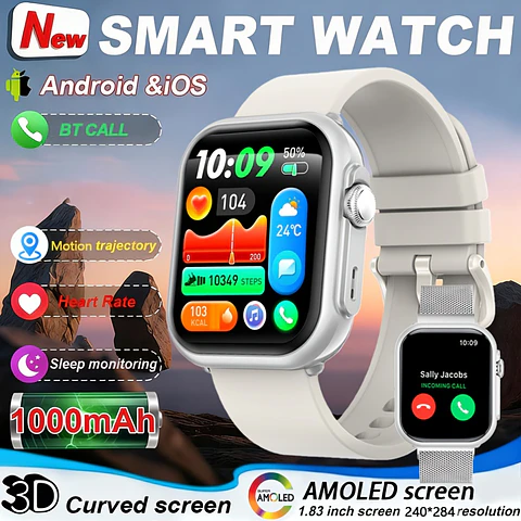 Relógio Inteligente para Homens e Mulheres: Compatível com iPhone e Android, com Chamadas BT, Monitorização do Sono, Resistência à Água IP68, Monitorização de Fitness com Mais de 1...