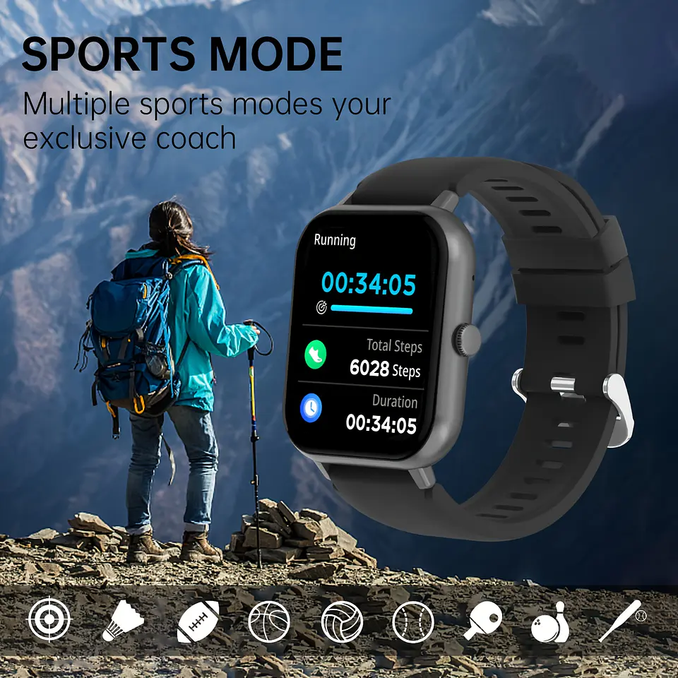 Smartwatch Pro Ecrã Total – Fitness Resistente à Água com Texto e Chamadas, Mais de 100 Modos de Exercício, Pedómetro, Distância e Calorias, Compatível com Android e Telemóvel 7