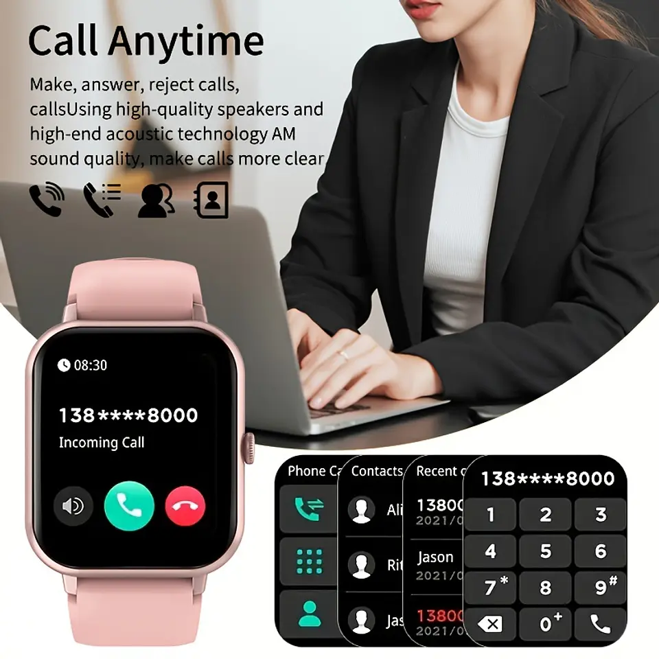Smartwatch Pro Ecrã Total – Fitness Resistente à Água com Texto e Chamadas, Mais de 100 Modos de Exercício, Pedómetro, Distância e Calorias, Compatível com Android e Telemóvel 10