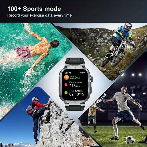 Relógio Inteligente Desportivo Outdoor Masculino com Lanterna LED, Ecrã de Alta Definição de 1,91", Suporta Chamadas Sem Fios, Notificações de Mensagens, À Prova de Água, 100 Modos...