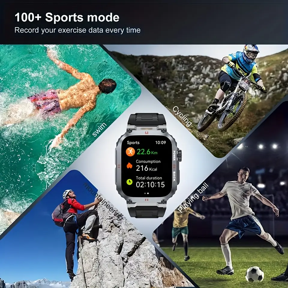 Relógio Inteligente Desportivo Outdoor Masculino com Lanterna LED, Ecrã de Alta Definição de 1,91", Suporta Chamadas Sem Fios, Notificações de Mensagens, À Prova de Água, 100 Modos... 1