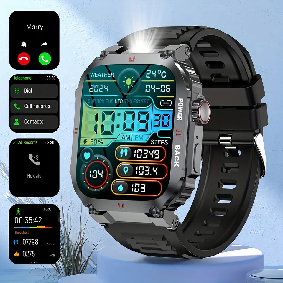 Relógio Inteligente Desportivo Outdoor Masculino com Lanterna LED, Ecrã de Alta Definição de 1,91", Suporta Chamadas Sem Fios, Notificações de Mensagens, À Prova de Água, 100 Modos... 2