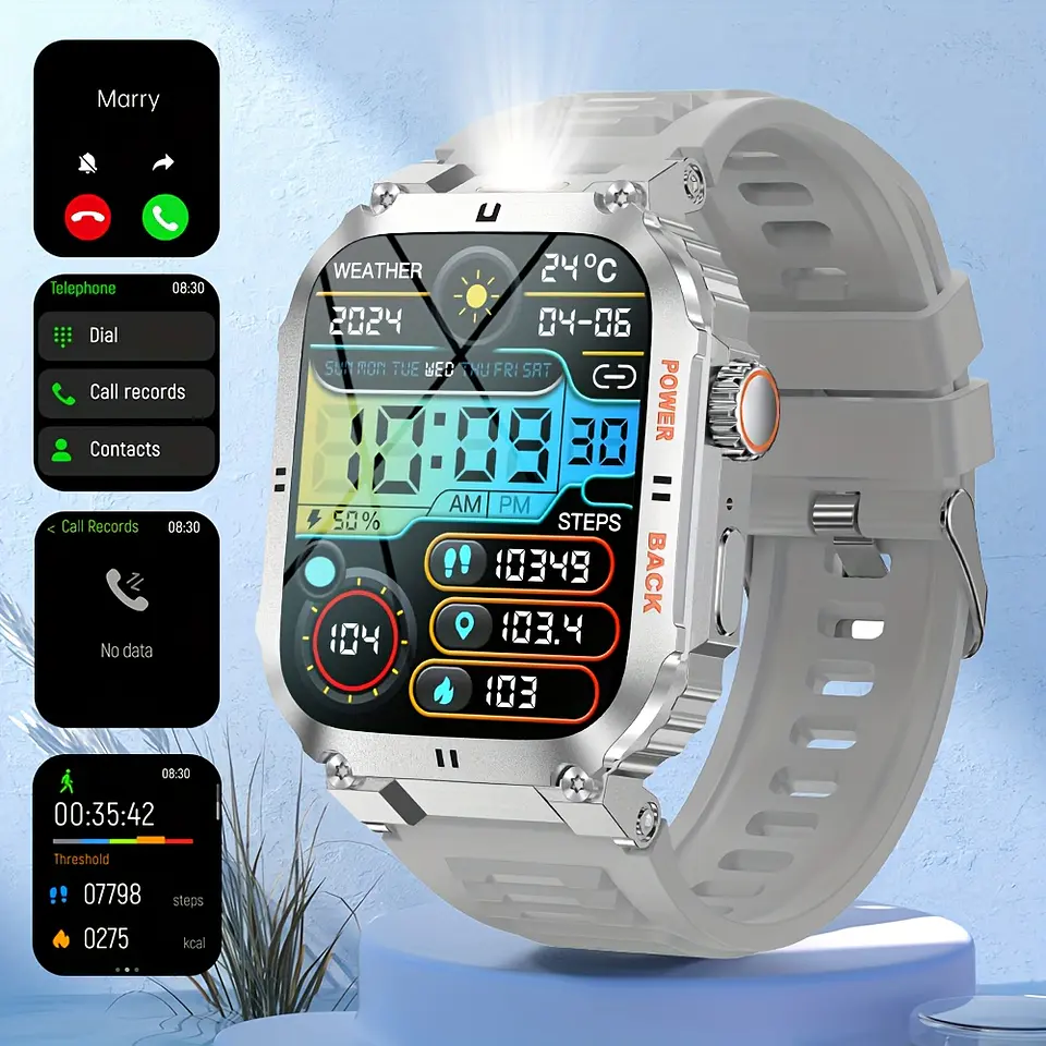Relógio Inteligente Desportivo Outdoor Masculino com Lanterna LED, Ecrã de Alta Definição de 1,91", Suporta Chamadas Sem Fios, Notificações de Mensagens, À Prova de Água, 100 Modos... 3