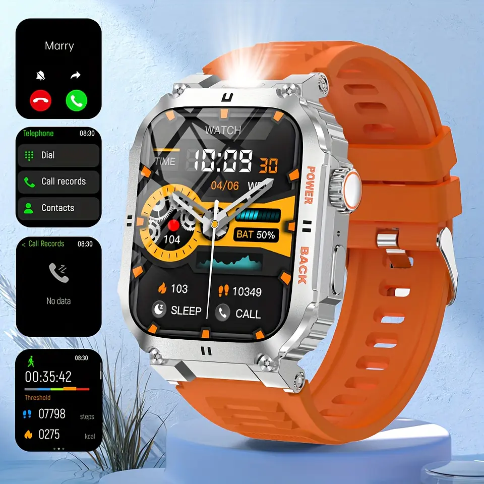 Relógio Inteligente Desportivo Outdoor Masculino com Lanterna LED, Ecrã de Alta Definição de 1,91", Suporta Chamadas Sem Fios, Notificações de Mensagens, À Prova de Água, 100 Modos... 4