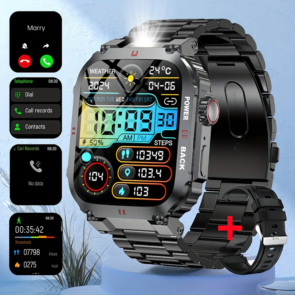 Relógio Inteligente Desportivo Outdoor Masculino com Lanterna LED, Ecrã de Alta Definição de 1,91", Suporta Chamadas Sem Fios, Notificações de Mensagens, À Prova de Água, 100 Modos... 5