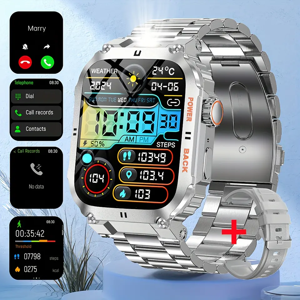 Relógio Inteligente Desportivo Outdoor Masculino com Lanterna LED, Ecrã de Alta Definição de 1,91", Suporta Chamadas Sem Fios, Notificações de Mensagens, À Prova de Água, 100 Modos... 6