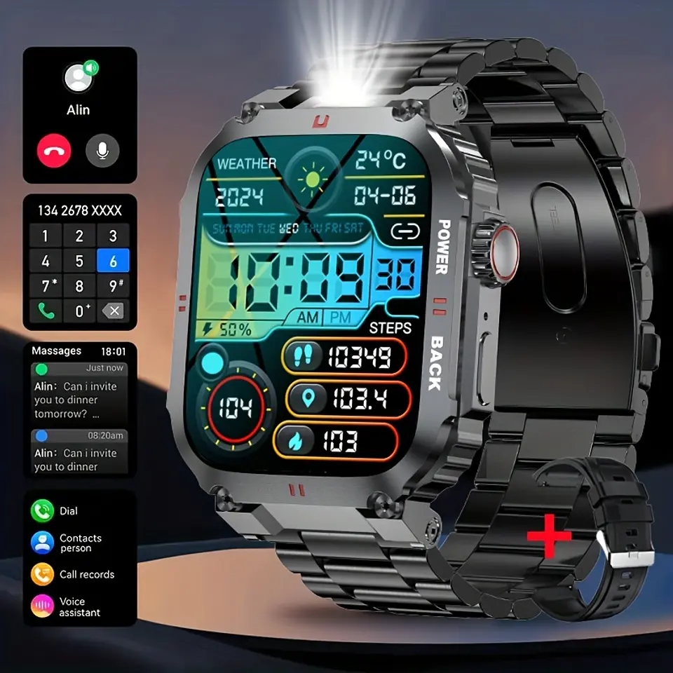 Relógio Inteligente Desportivo Outdoor Masculino com Lanterna LED, Ecrã de Alta Definição de 1,91", Suporta Chamadas Sem Fios, Notificações de Mensagens, À Prova de Água, 100 Modos... 7