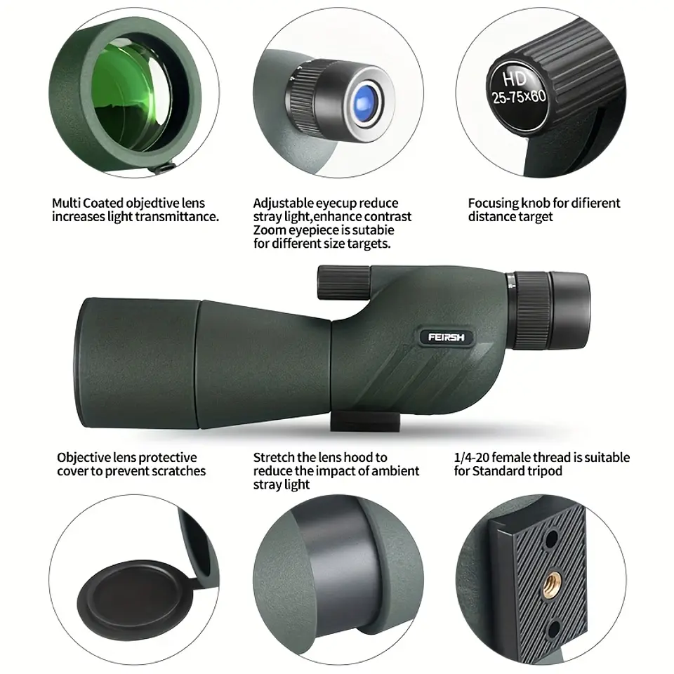 Kit de Lente de Observação HD 25-75x60, Lente Objetiva de 60 mm, Ideal para Campismo, Observação de Aves e Vida Selvagem a Longa Distância, Tiro ao Alvo e Identificação de Objetivo... 6