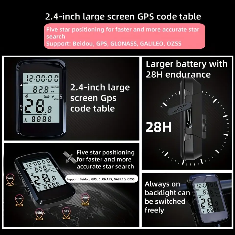 Computador de Ciclismo com GPS e Odômetro Sem Fios, Velocímetro para Bicicleta de Montanha, Carregamento USB, Computador de Ciclismo 5