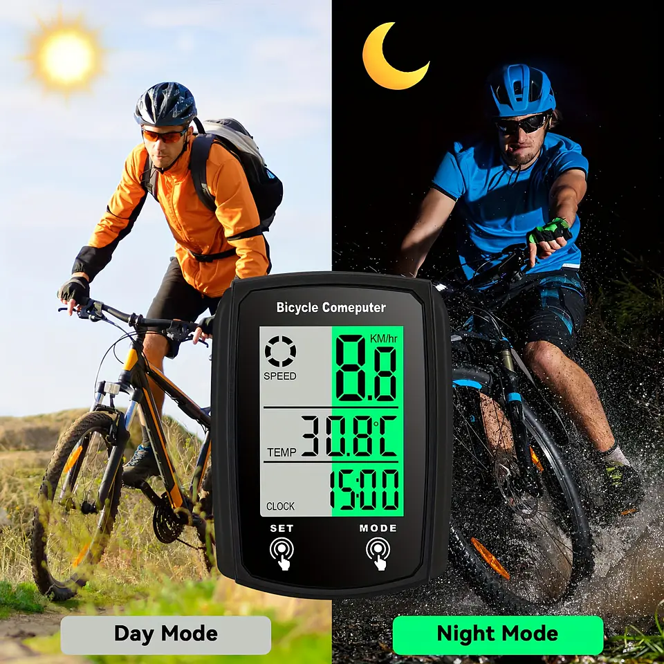 Computador de Bicicleta com Fio, Odômetro de Bicicleta com Fio em MPH e KM/H, Velocímetro de Bicicleta com Sensor de Toque, Grande Ecrã LCD Digital, Despertar Automático 5