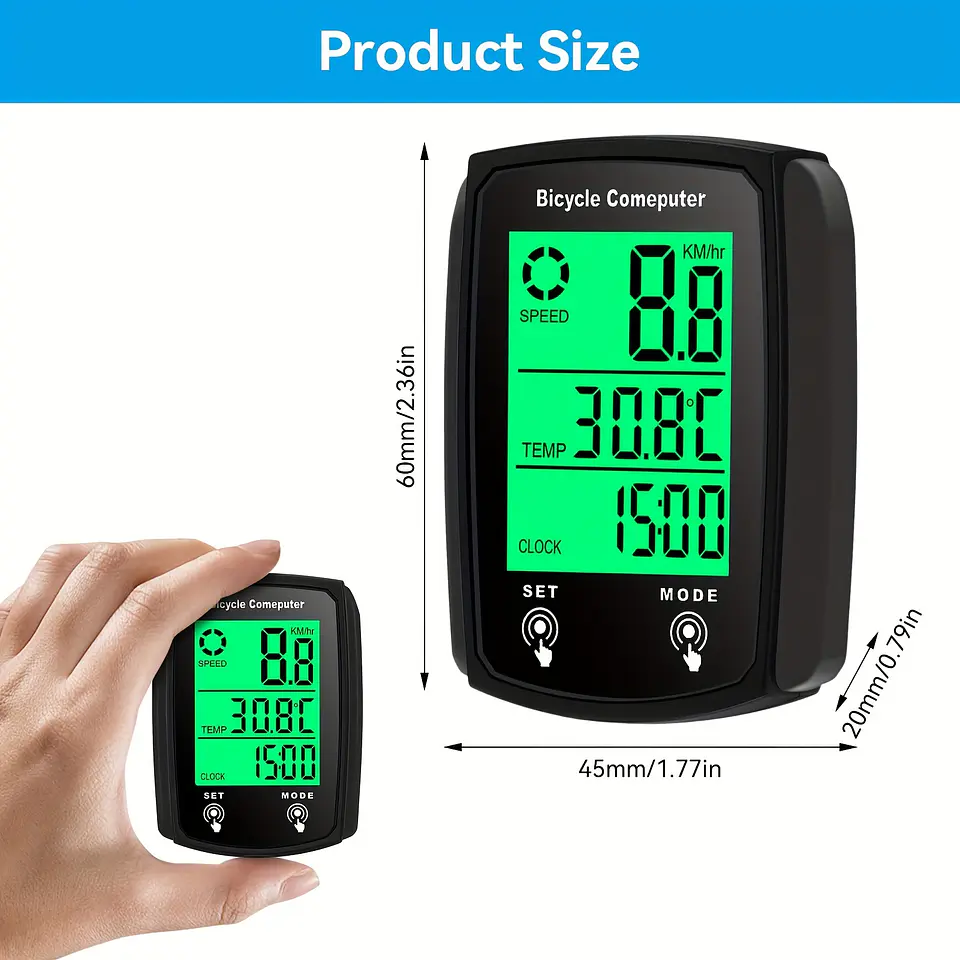 Computador de Bicicleta com Fio, Odômetro de Bicicleta com Fio em MPH e KM/H, Velocímetro de Bicicleta com Sensor de Toque, Grande Ecrã LCD Digital, Despertar Automático 7