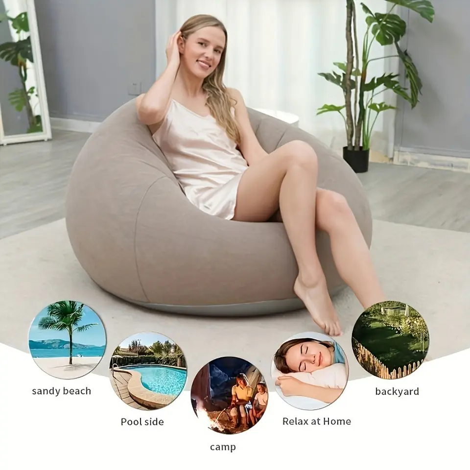 Puff Espreguiçadeira Insuflável Feminina para Uso Interno/Externo - Sofá-Cama Portátil com Apoios de Braço, Oval Estável e Montagem Fácil para Beira de Piscina, Acampamento, Compat... 8