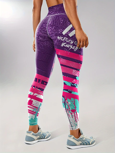 Calças Justas De Ioga Com Estampado De Blocos De Cor Na Moda, Leggings De Treino Desportivas Sem Costuras E Elásticas, Vestuário Desportivo Feminino