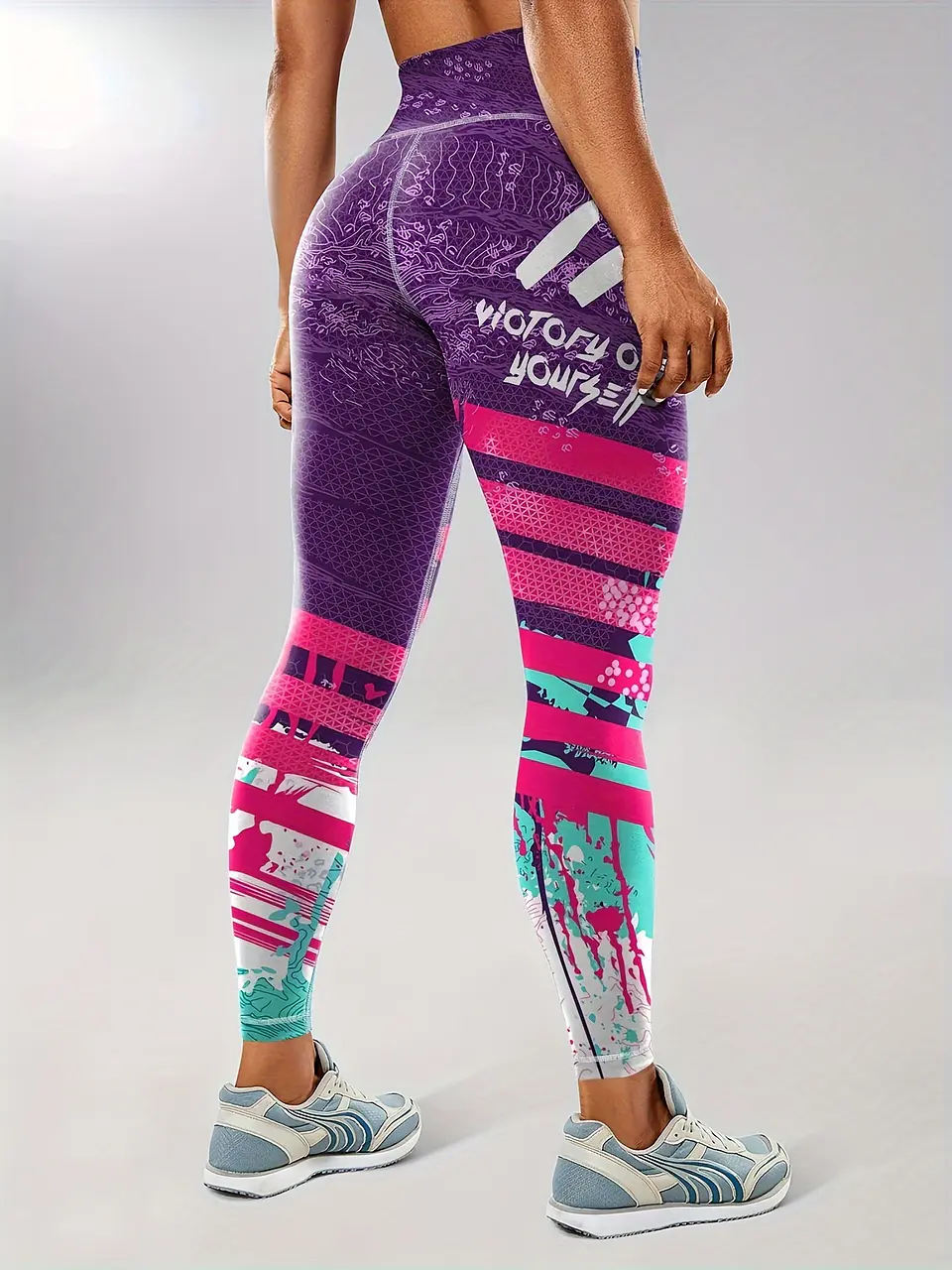 Calças Justas De Ioga Com Estampado De Blocos De Cor Na Moda, Leggings De Treino Desportivas Sem Costuras E Elásticas, Vestuário Desportivo Feminino 1