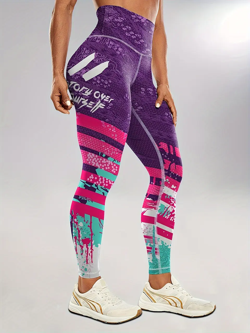 Calças Justas De Ioga Com Estampado De Blocos De Cor Na Moda, Leggings De Treino Desportivas Sem Costuras E Elásticas, Vestuário Desportivo Feminino 6