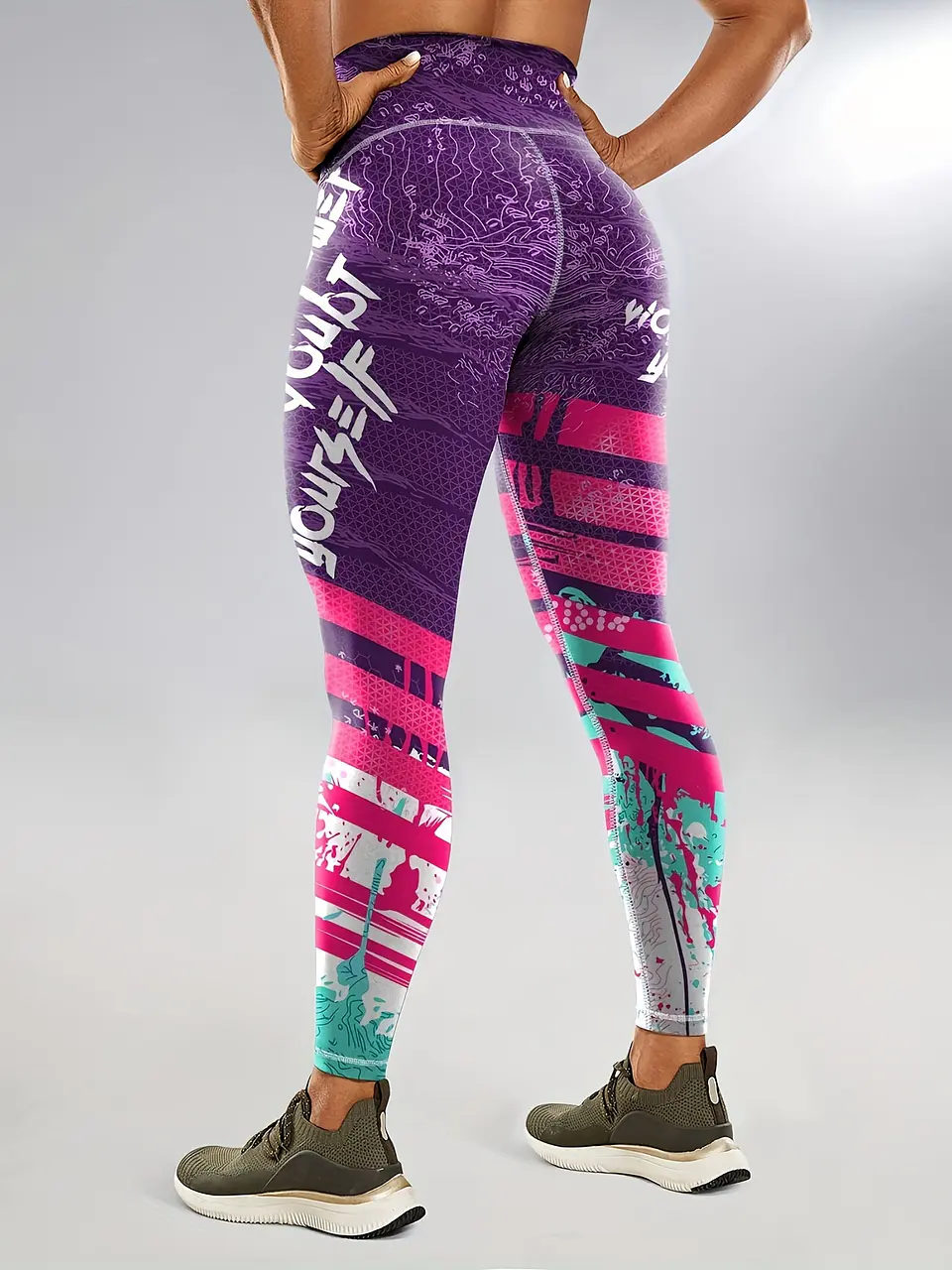 Calças Justas De Ioga Com Estampado De Blocos De Cor Na Moda, Leggings De Treino Desportivas Sem Costuras E Elásticas, Vestuário Desportivo Feminino 7