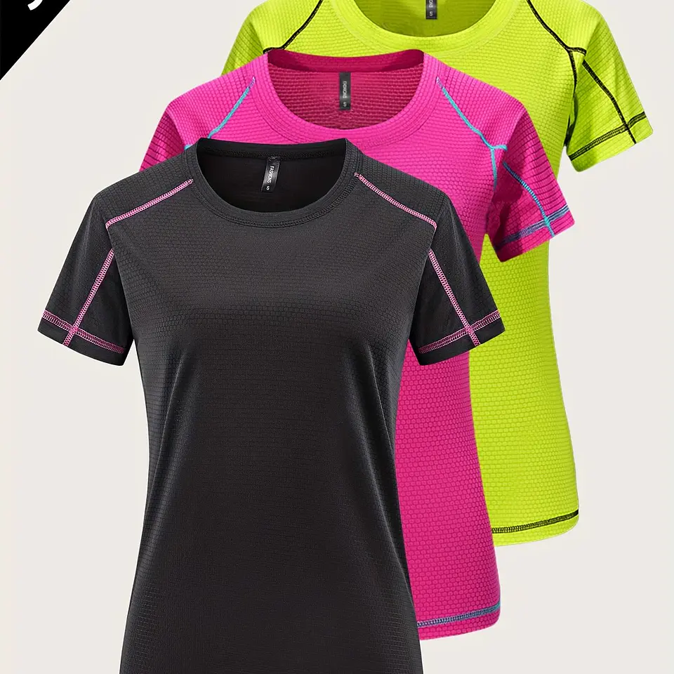 Conjunto 3 Camisetas Desportivas GRIM PANDA | Secagem Rápida para Yoga e Corrida 3