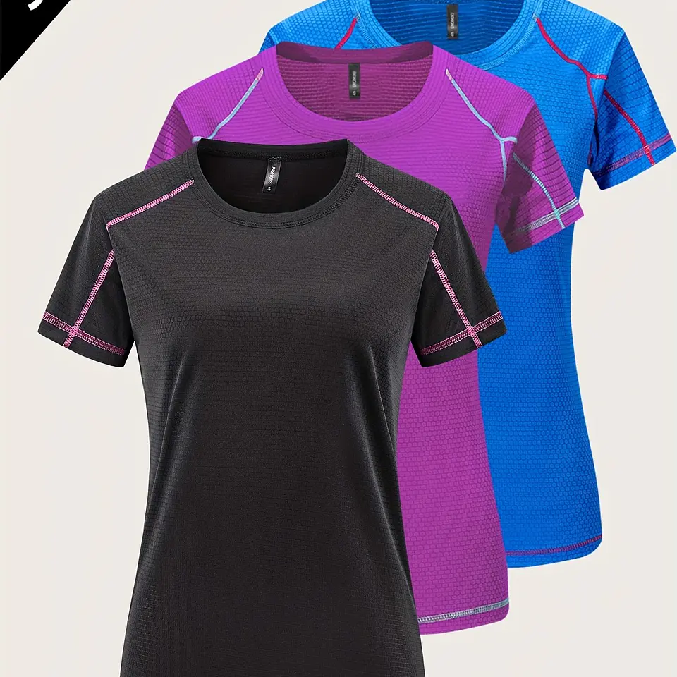 Conjunto 3 Camisetas Desportivas GRIM PANDA | Secagem Rápida para Yoga e Corrida 5