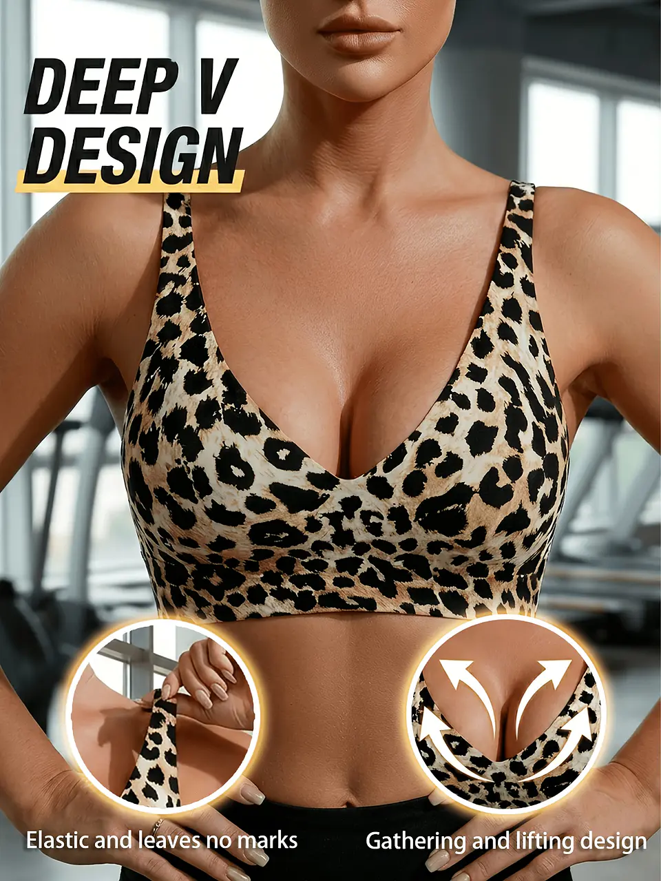Roupa Interior Desportiva Feminina com Estampado de Leopardo, Sutiã Sexy Anti-Flacidez 4