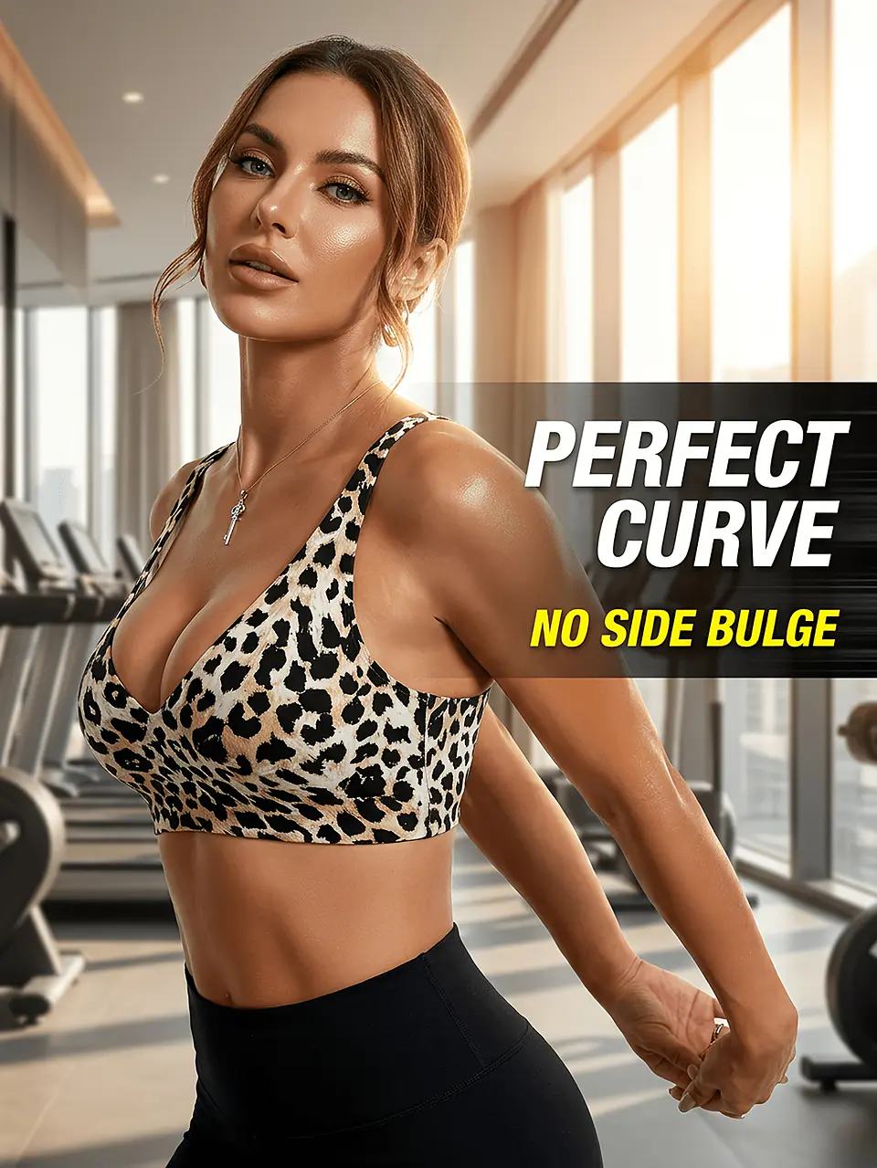 Roupa Interior Desportiva Feminina com Estampado de Leopardo, Sutiã Sexy Anti-Flacidez 5