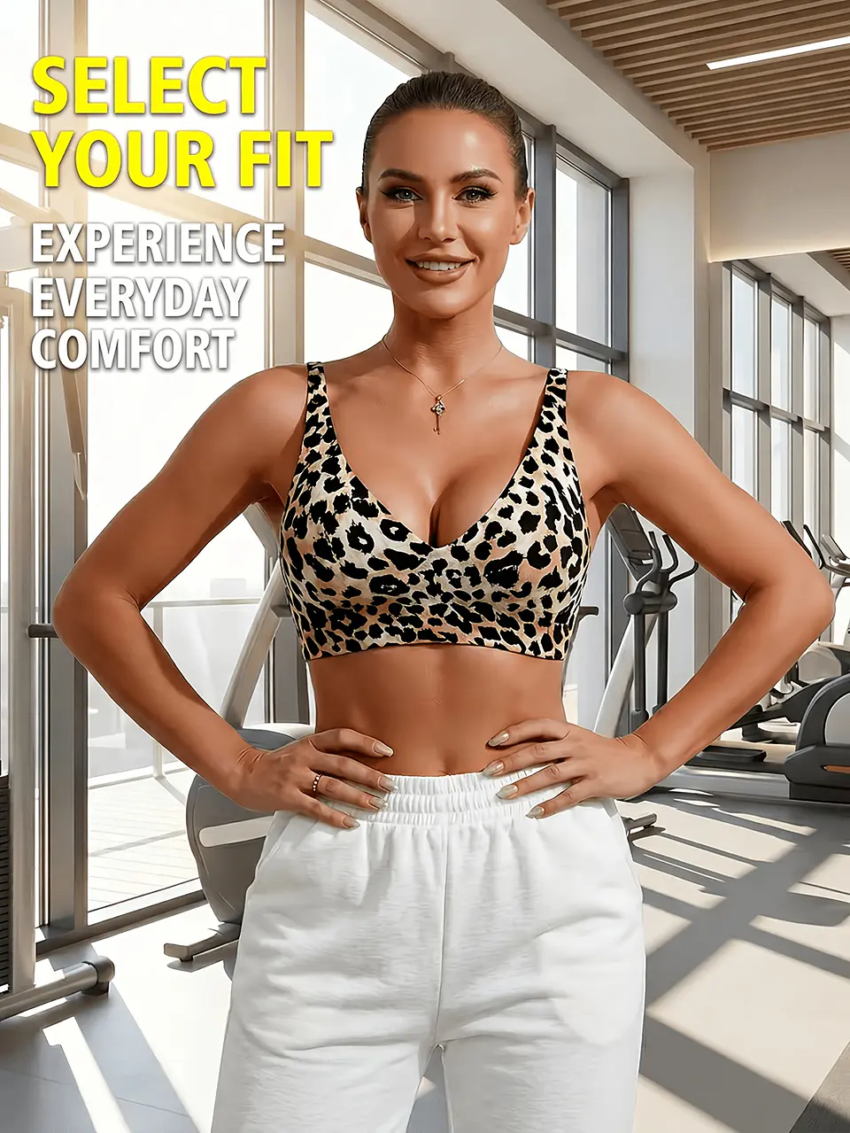 Roupa Interior Desportiva Feminina com Estampado de Leopardo, Sutiã Sexy Anti-Flacidez 2