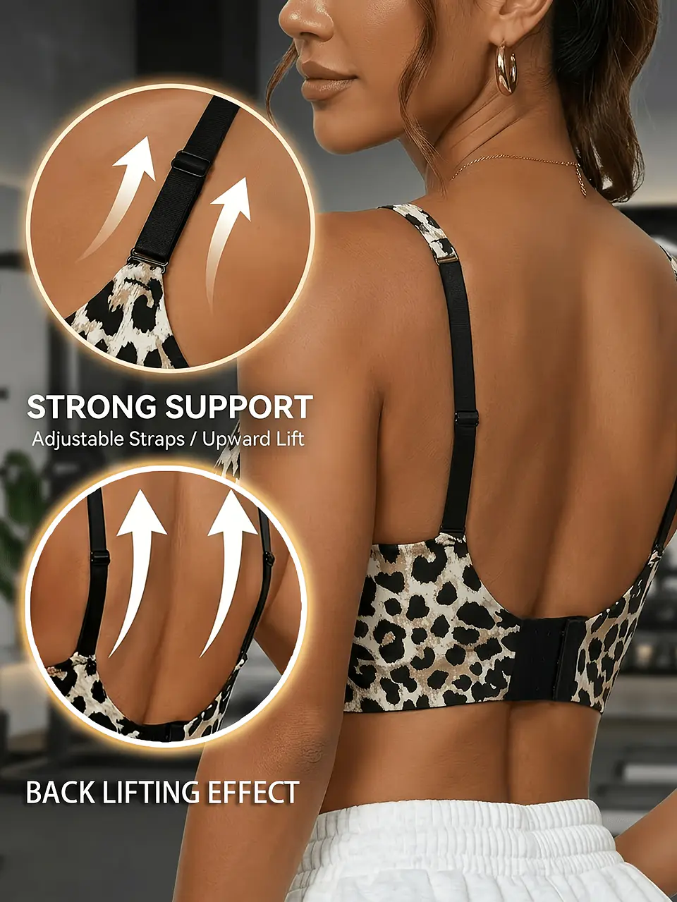 Roupa Interior Desportiva Feminina com Estampado de Leopardo, Sutiã Sexy Anti-Flacidez 7