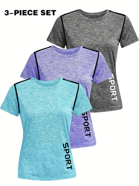 Conjunto 3 Camisetas Yoga e Fitness | Secagem Rápida Sport