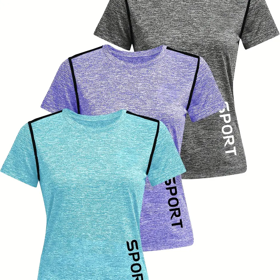 Conjunto 3 Camisetas Yoga e Fitness | Secagem Rápida Sport 2