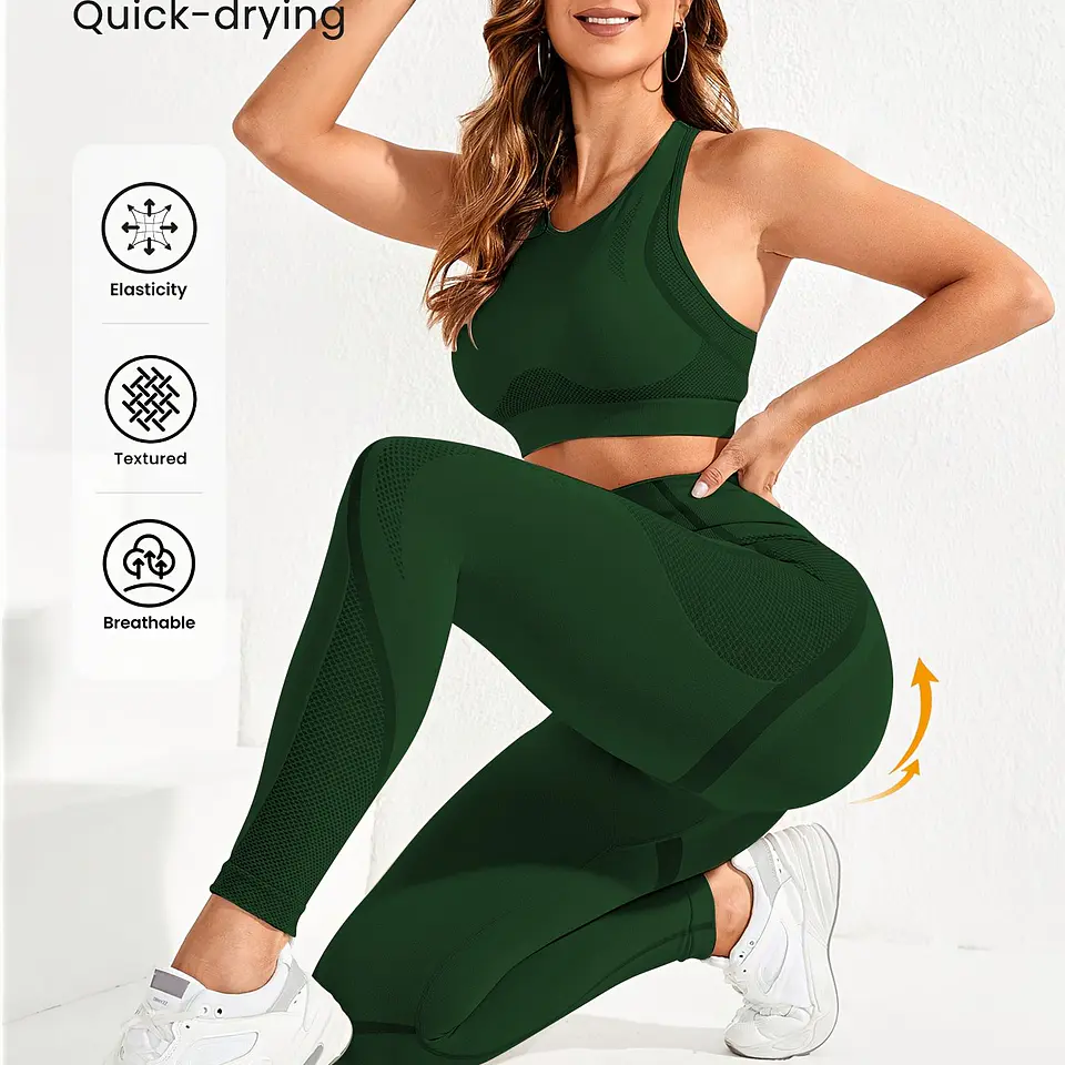 Conjunto Yoga Fitness 2 Peças | Top de Alças e Leggings Elásticas 2
