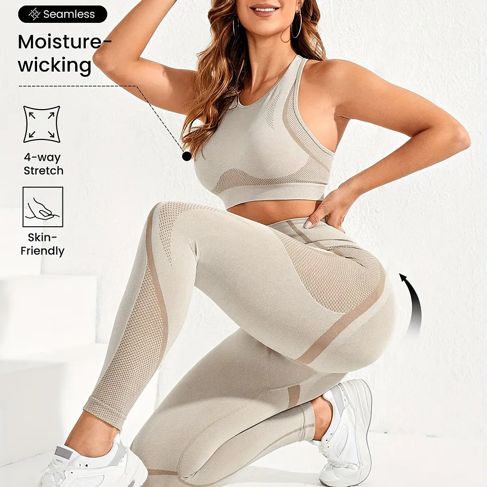 Conjunto Yoga Fitness 2 Peças | Top de Alças e Leggings Elásticas 6