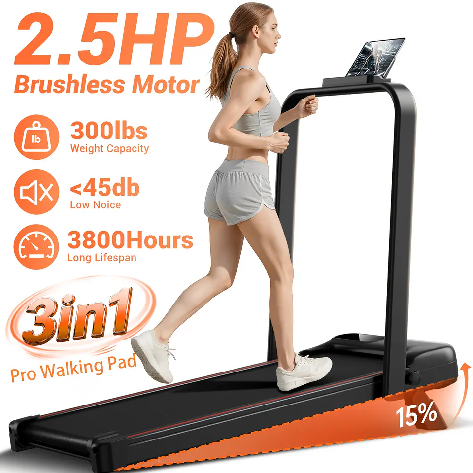 Tapete de Caminhada 3-em-1 | 15% Inclinação e Motor Silencioso 2.5HP 2