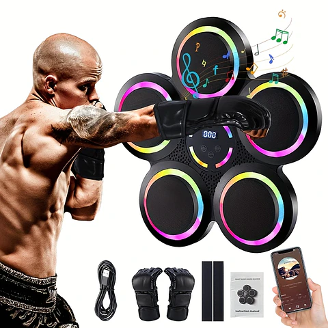  Máquina de Boxe Musical Inteligente | Treinador de Parede com Luvas e Luzes LED