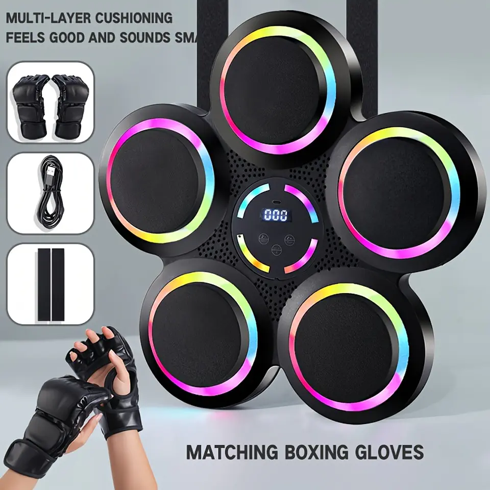  Máquina de Boxe Musical Inteligente | Treinador de Parede com Luvas e Luzes LED 3